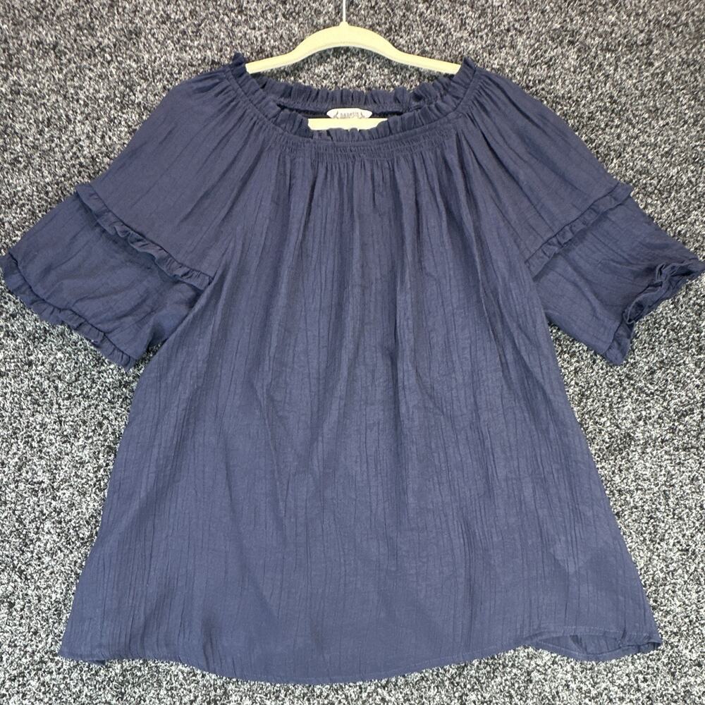 Nanette Lepore Women’s Large Navy Blue Peasant Blouse Ruffle Bell Sleeve Boho